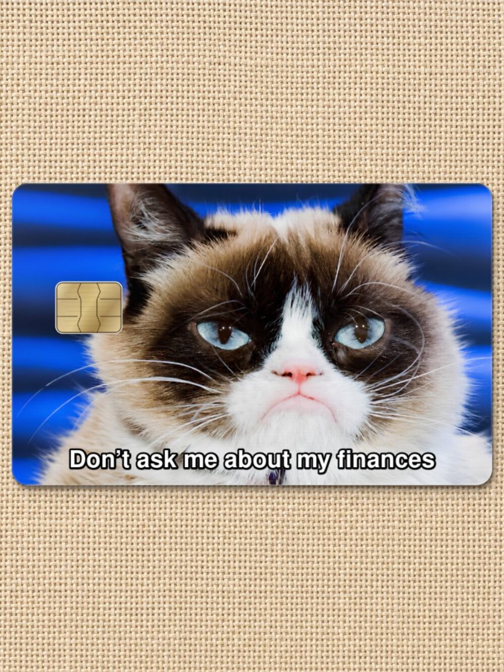 Credit Card Skin Grumpy Cat Meme Glossy Blue Funny Vinyl Sticker Cover Decal